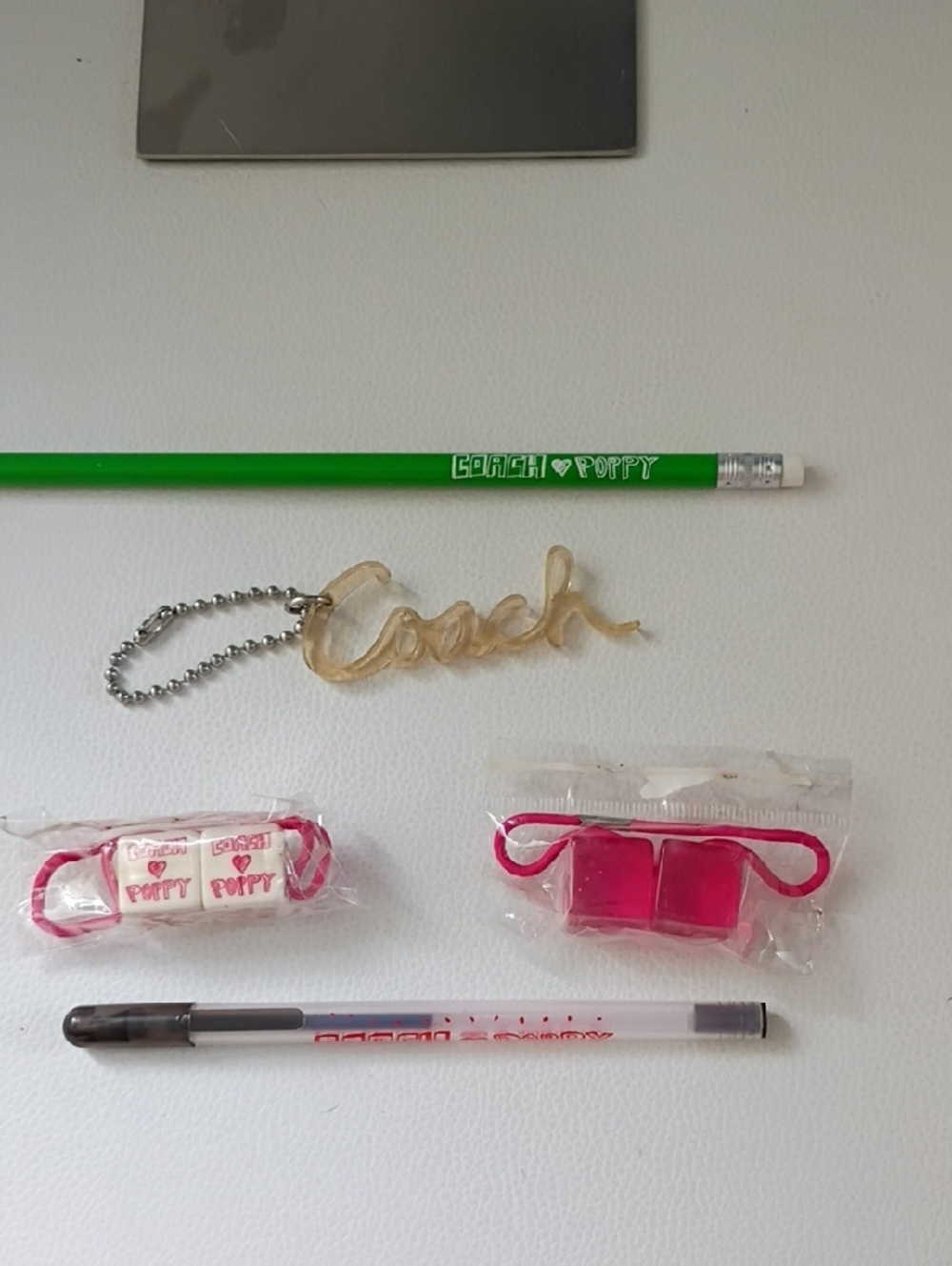 Coach Kids Clear Acrylic Script Keychain Charm with Silver Chain